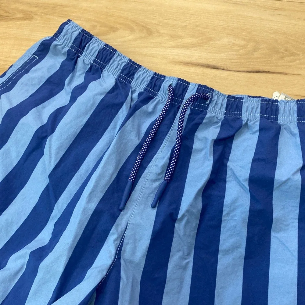 ZARA Swim Trunks XL Striped Board Shorts Polyester Regular Blue